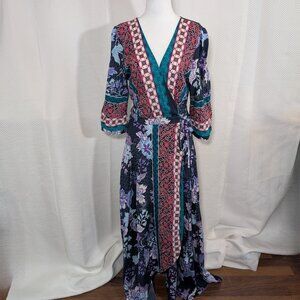 JAASE Purple Haze Wrap Maxi Dress Size Medium Boho Feminine Colourful Flowy